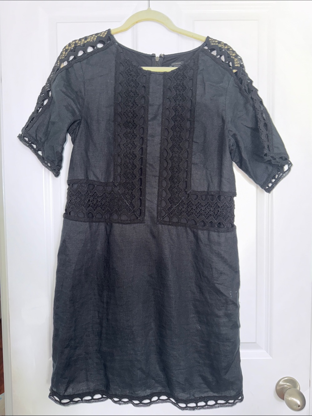Ann Taylor Black Crochet-Trim Short Sleeve Dress